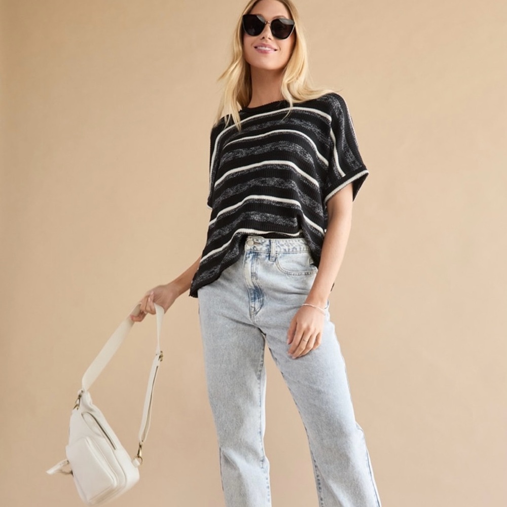 Black and White Striped Knit Top